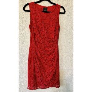 ADRIANNA PAPPELL Red Lace Ruched Exposed‎ Side Zip Stretch Bodycon Dress 8 US